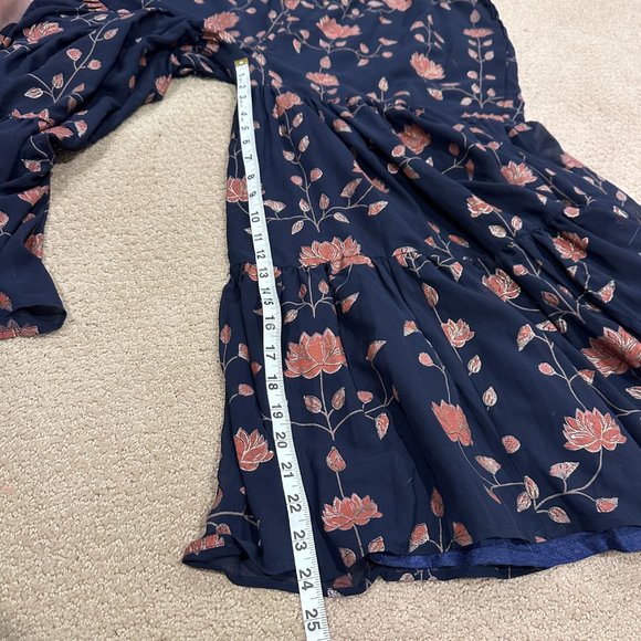 Indya Jumpsuit SS Boho Gypsy Ruffle Tier Legs Navy Metallic Floral Bollywood 2XL - Picture 7 of 11